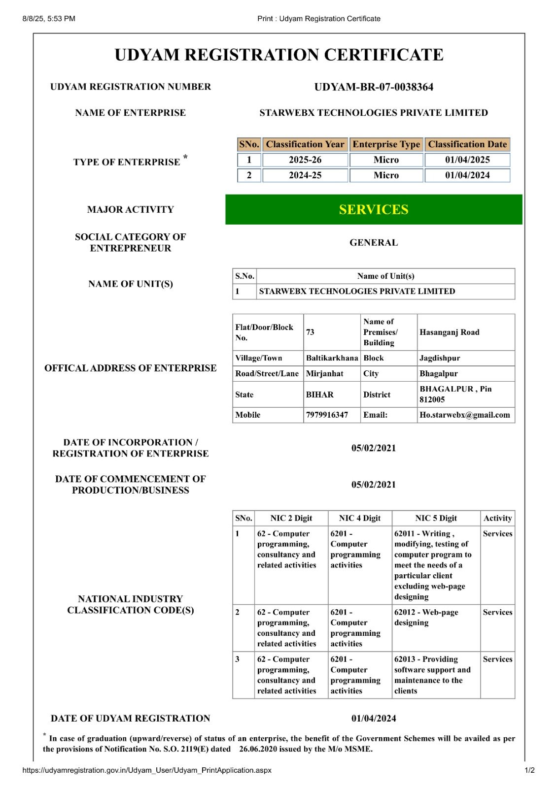 Udyam Certificate